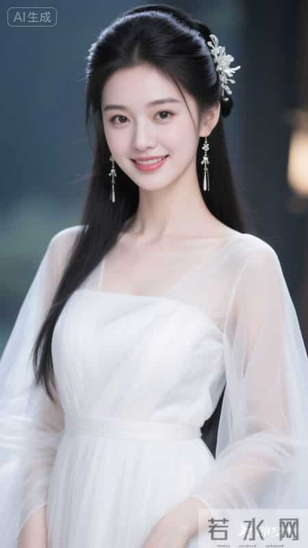 一袭白纱裙配银饰发簪，薄纱袖添灵动，尽显东方少女温婉仙气