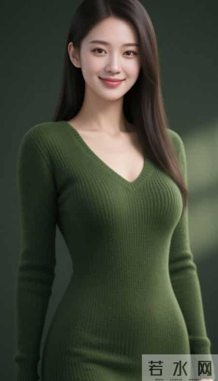 光影下的绿色针织衫