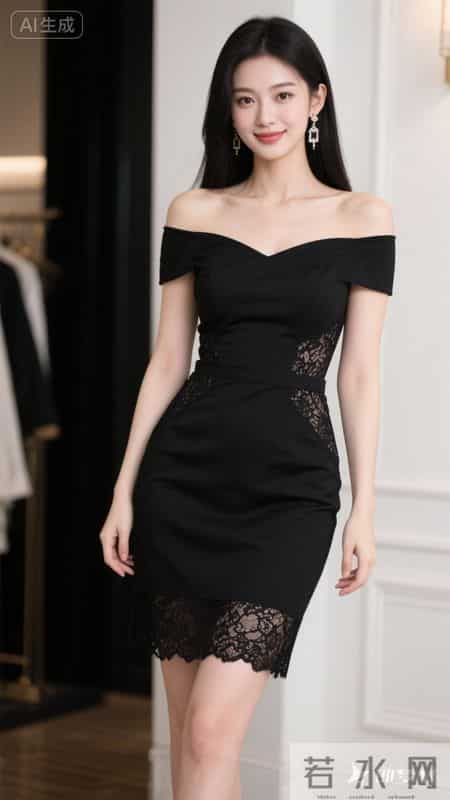 黑色丝绒抹胸礼服,甜酷御姐风,简约轻奢背景,精致俏皮