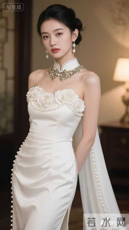 新中式白裙缀满玫瑰，东方韵味与现代性感的完美融合
