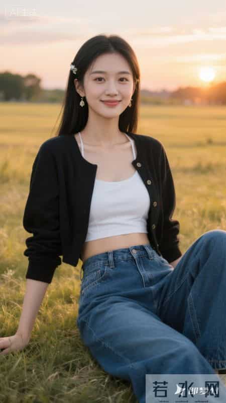 落日为背景，黑白简约搭牛仔，是属于傍晚的松弛浪漫