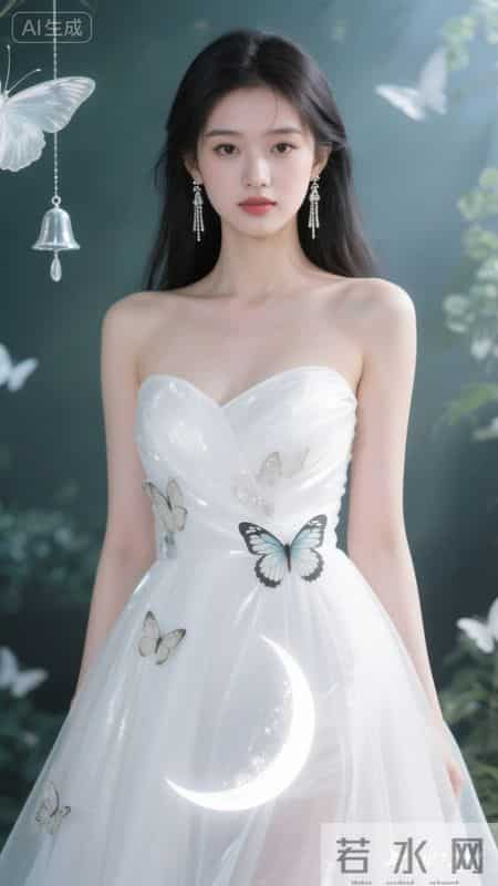 抹胸白裙缀满蝶,清新雅致