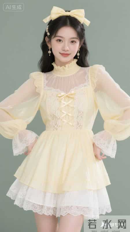 淡黄蕾丝配蝴蝶结，甜妹风拉满，温柔又显气质