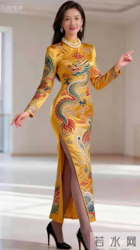 一袭金龙彩凤绣云锦，将东方华贵韵味穿在身上，步步生姿，皆风华