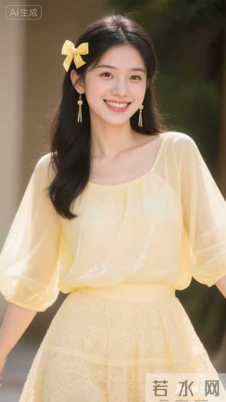 淡黄蕾丝配蝴蝶结，甜妹风拉满，温柔又显气质