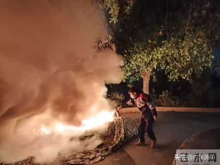 事发中山！深夜路边大树突然着火，快递小哥出手了