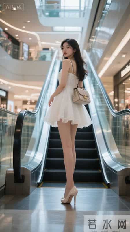 白裙与扶梯光：把商场的飒与公主裙的甜写成梯间诗
