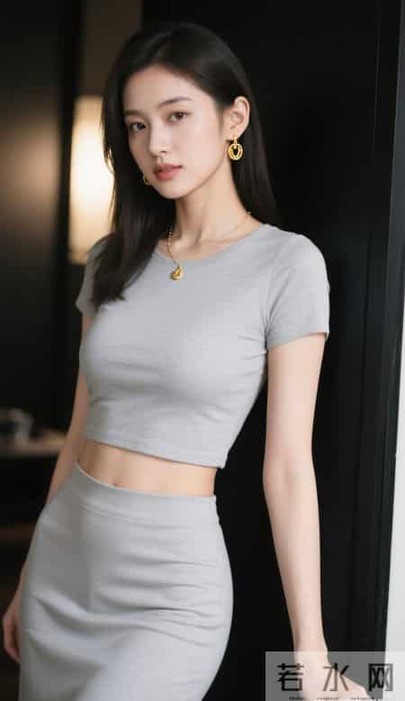 灰色短袖衫与灰色裙子