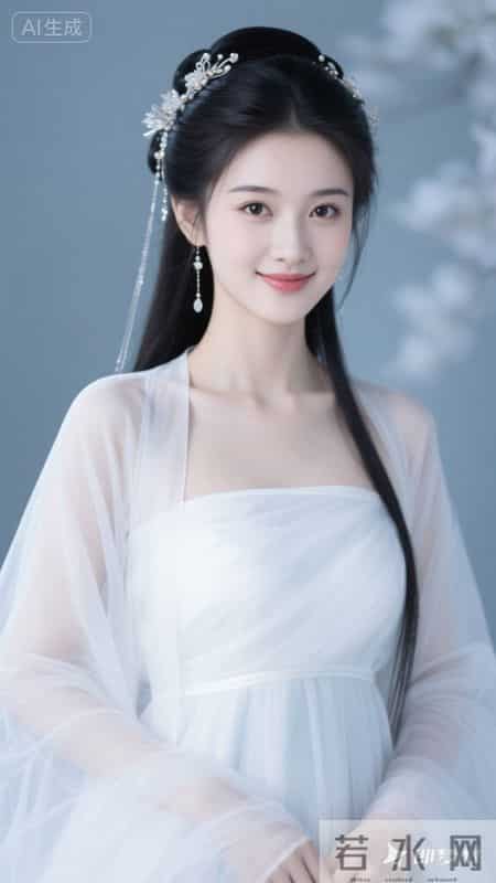 一袭白纱裙配银饰发簪，薄纱袖添灵动，尽显东方少女温婉仙气