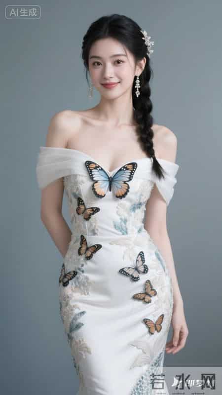 一字肩刺绣礼服，设计雅致灵动