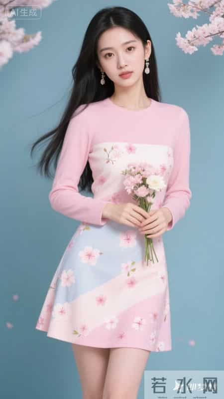 粉色连衣裙，樱花元素点缀，清新又甜美