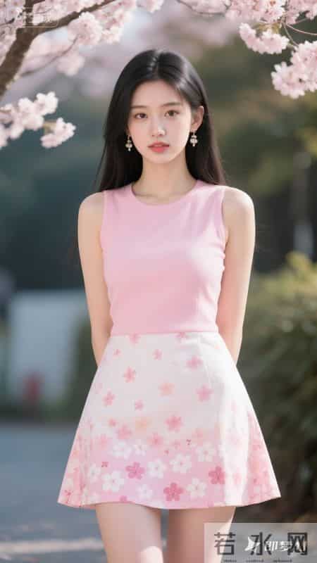 粉色连衣裙，樱花元素点缀，清新又甜美
