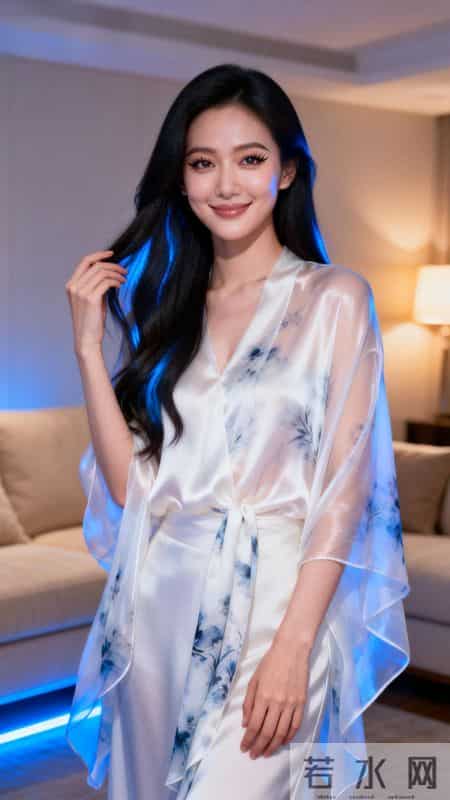 温柔优雅的睡衣，蓝白相间的花纹，尽显女性魅力。