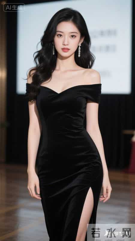 经典黑色礼服，一字肩设计自带气场，优雅且性感