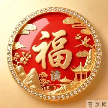 姓氏头像 - 红底镶钻金框 + 福字山水亭台,这头像把福气揣进微信杀疯