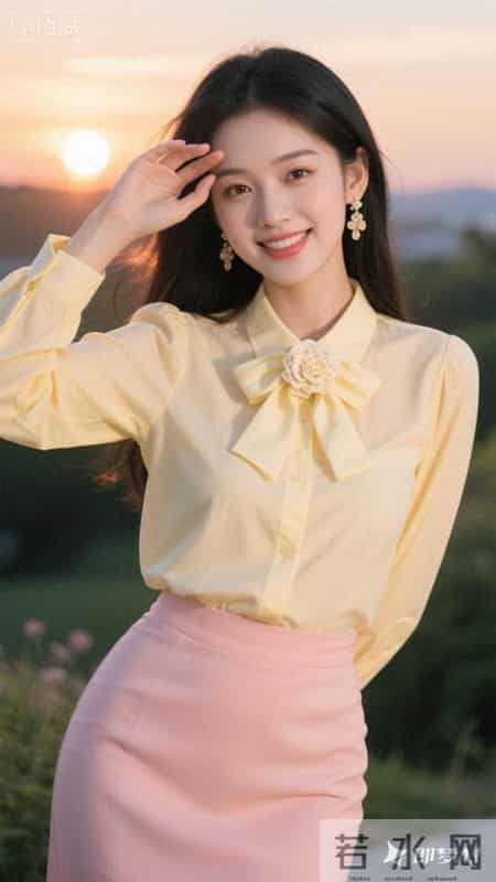 春日穿搭-奶黄衬衫+粉色短裙