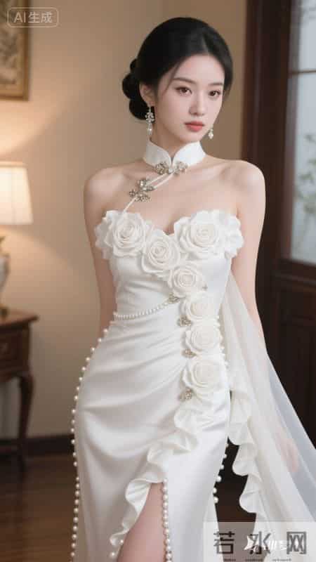 新中式白裙缀满玫瑰，东方韵味与现代性感的完美融合