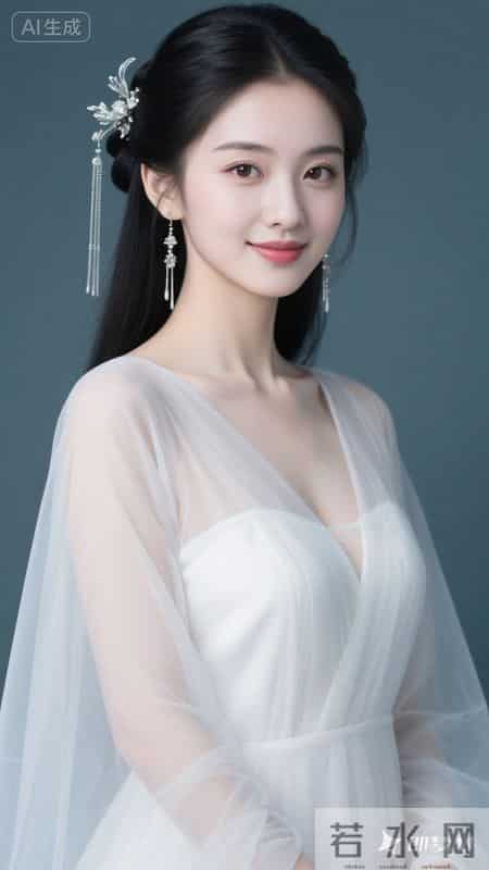 一袭白纱裙配银饰发簪，薄纱袖添灵动，尽显东方少女温婉仙气