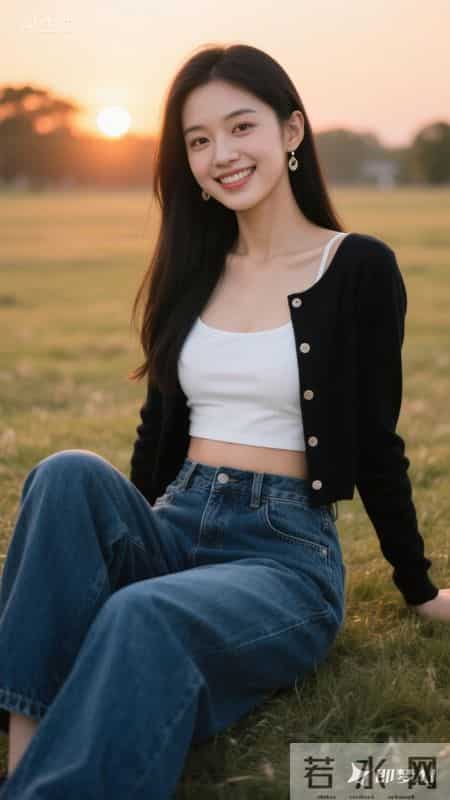 落日为背景，黑白简约搭牛仔，是属于傍晚的松弛浪漫