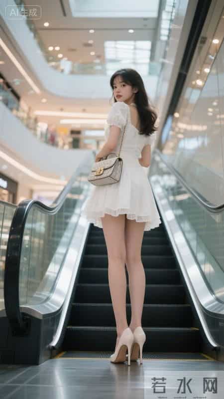 白裙与扶梯光：把商场的飒与公主裙的甜写成梯间诗