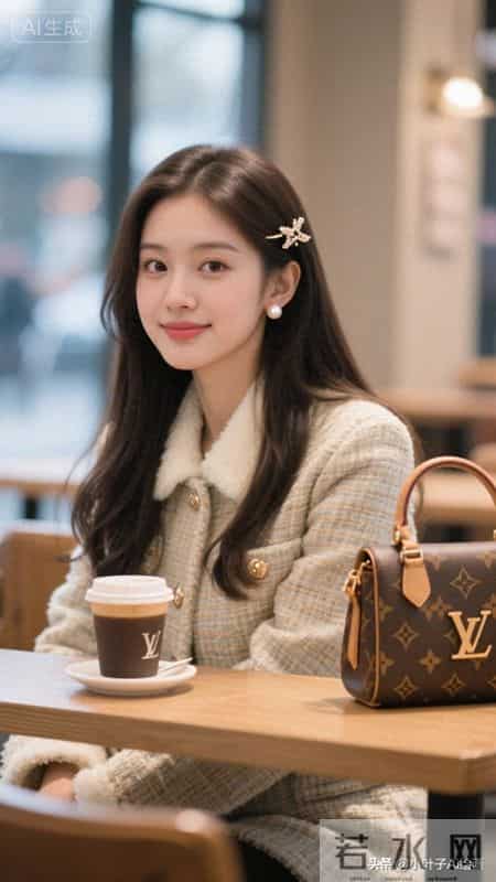 精致温柔的轻法式名媛风~浅格纹粗花呢外套搭配毛绒领边