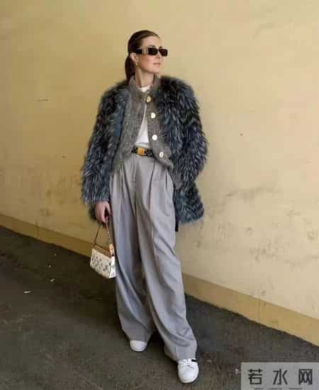 灰色阔腿裤,这样搭真的很高级!