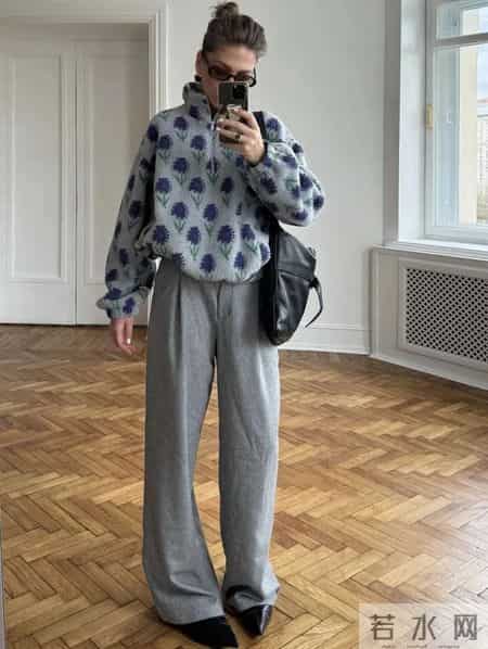 灰色阔腿裤,这样搭真的很高级!