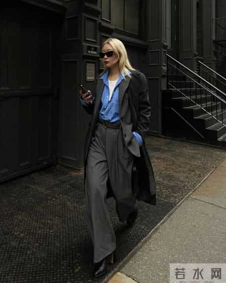 灰色阔腿裤,这样搭真的很高级!