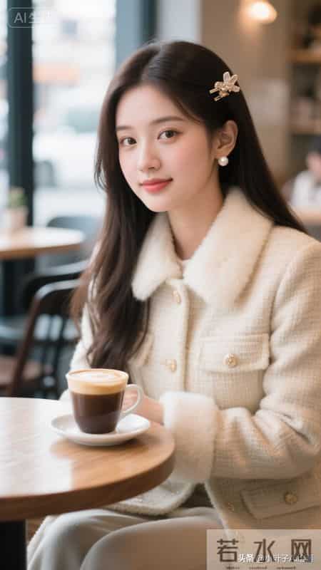 精致温柔的轻法式名媛风~浅格纹粗花呢外套搭配毛绒领边