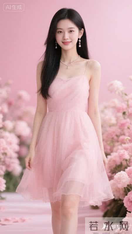 浅粉吊带纱裙轻盈温柔，简约又显甜美