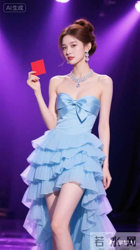 冰蓝抹胸纱裙超仙，蓬松裙摆显灵动，氛围感拉满