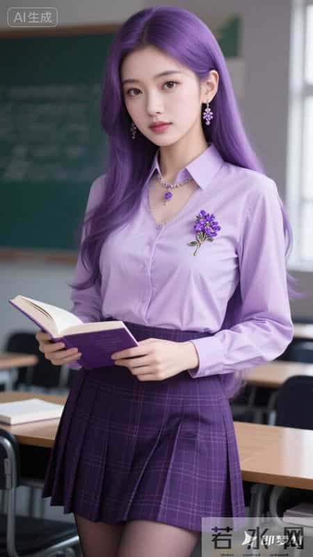 浅紫衬衫配格纹短裙,是青春里的一抹亮色