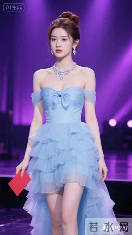 冰蓝抹胸纱裙超仙，蓬松裙摆显灵动，氛围感拉满