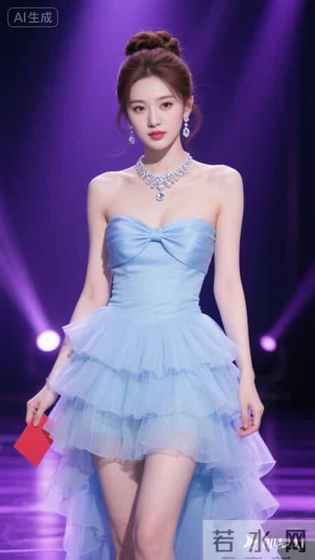 冰蓝抹胸纱裙超仙，蓬松裙摆显灵动，氛围感拉满