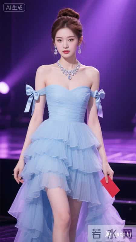 冰蓝抹胸纱裙超仙，蓬松裙摆显灵动，氛围感拉满
