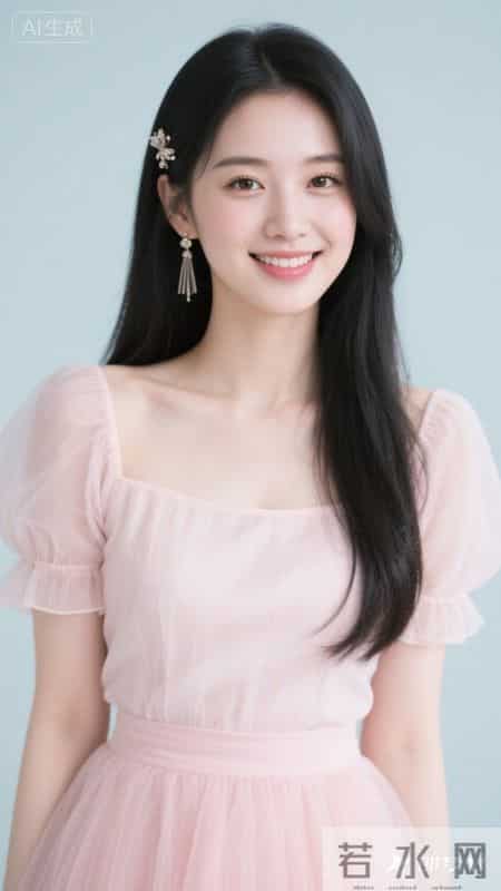 浅粉方领泡泡袖上衣配网纱短裙，清甜又温柔