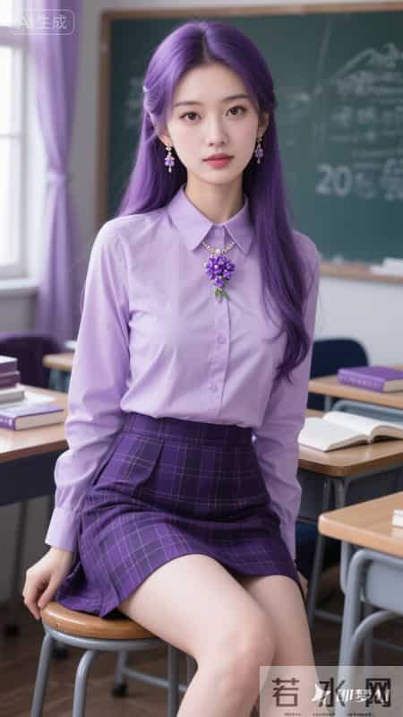 浅紫衬衫配格纹短裙,是青春里的一抹亮色