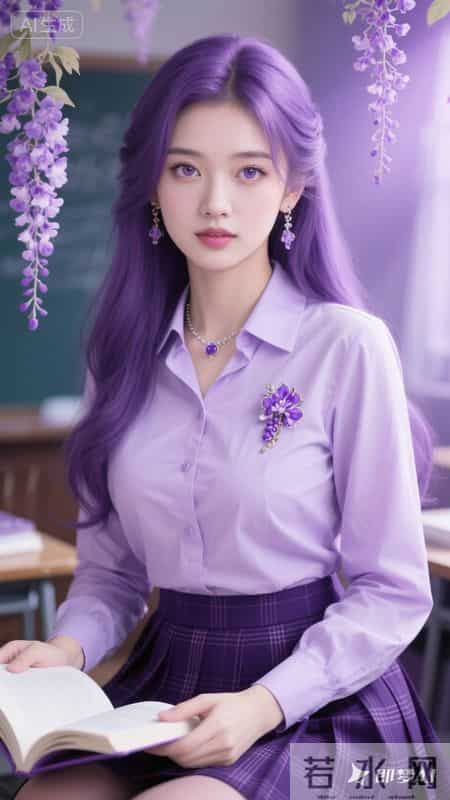 浅紫衬衫配格纹短裙,是青春里的一抹亮色