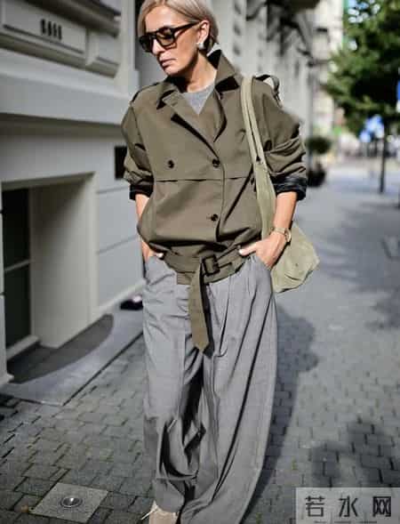 灰色阔腿裤,这样搭真的很高级!