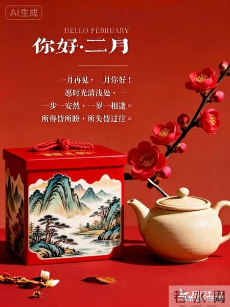 一月再见，二月你好！岁启新程，春叩门扉；顺颂时祺，百福骈臻！