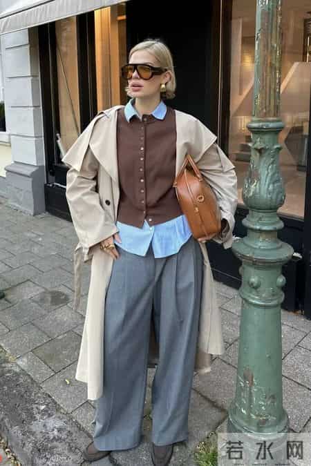 灰色阔腿裤,这样搭真的很高级!