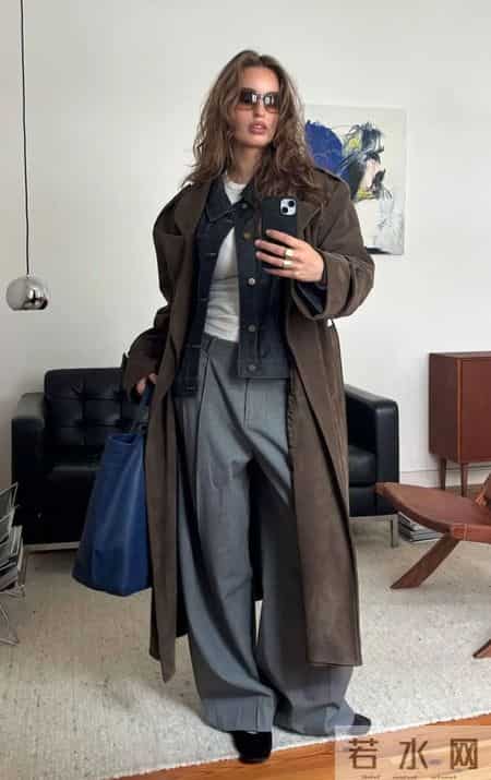 灰色阔腿裤,这样搭真的很高级!