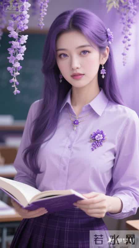 浅紫衬衫配格纹短裙,是青春里的一抹亮色