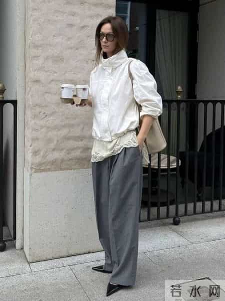 灰色阔腿裤,这样搭真的很高级!