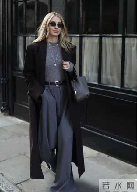 灰色阔腿裤,这样搭真的很高级!