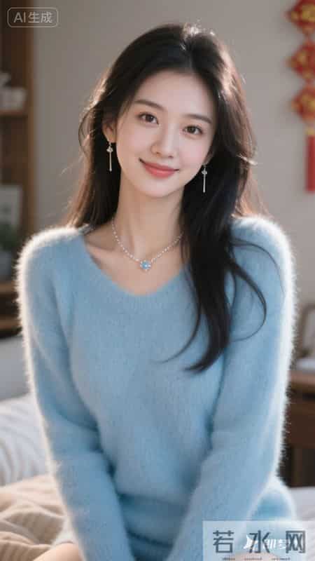 浅蓝软糯毛衣，居家松弛感拉满，温柔又治愈