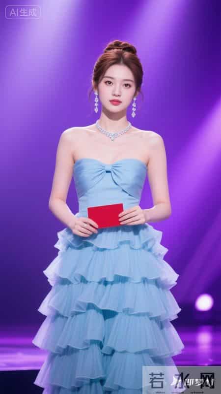 冰蓝抹胸纱裙超仙，蓬松裙摆显灵动，氛围感拉满