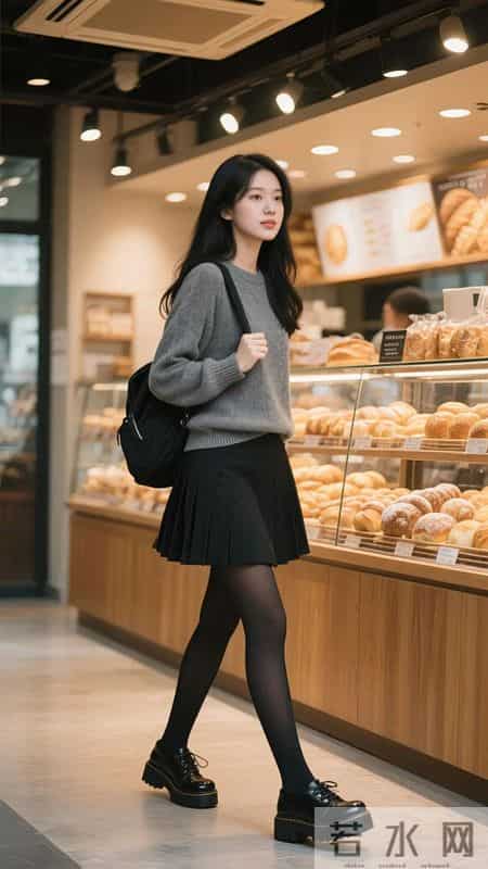 灰色毛衣＋薄黑袜＋厚底鞋，温柔又有气场，越看越好看！
