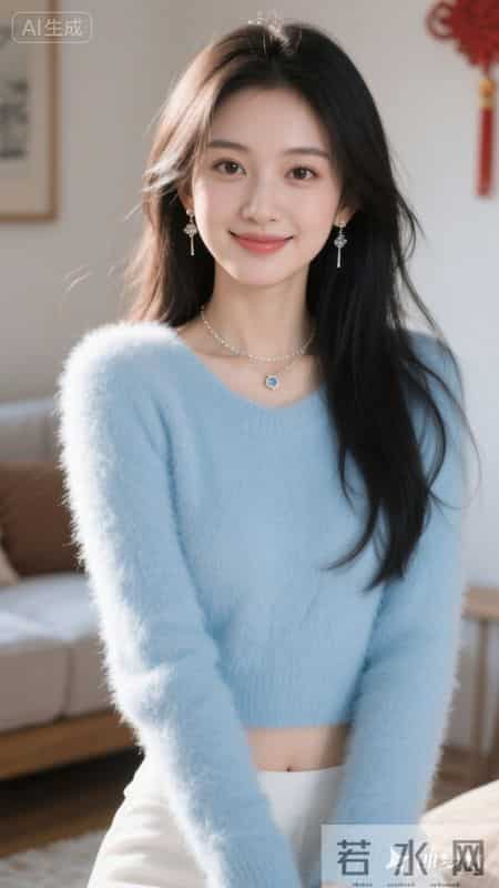 浅蓝软糯毛衣，居家松弛感拉满，温柔又治愈