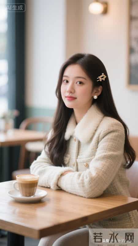 精致温柔的轻法式名媛风~浅格纹粗花呢外套搭配毛绒领边